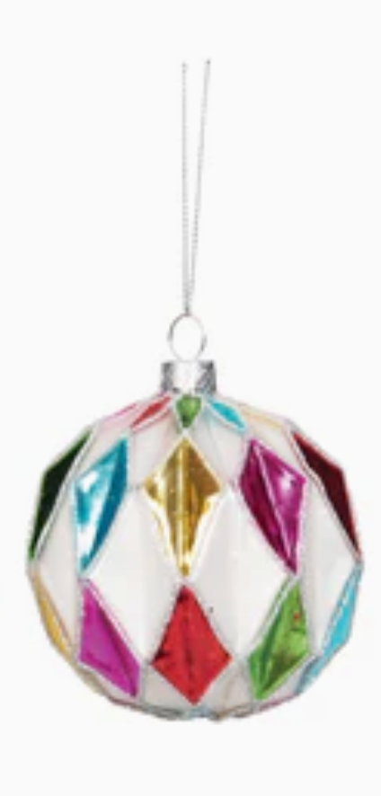 Boho Argyle Glass Ornament- round