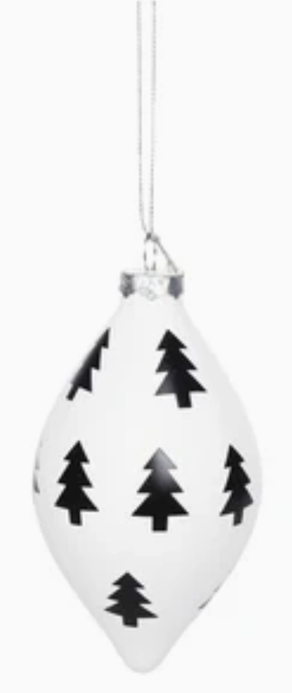 B&W Tree Pattern Glass Ornament- Bauble