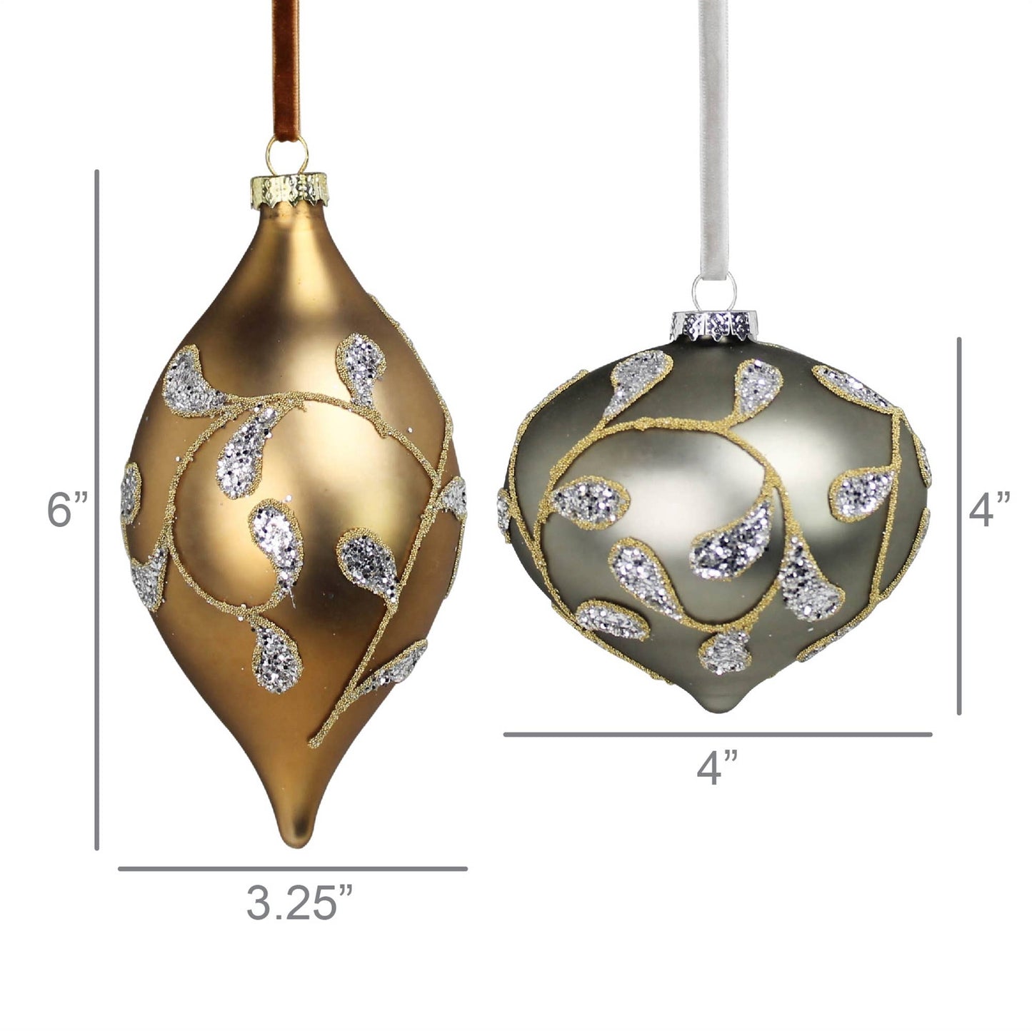 Aged-Silver Brocade Glass Ornament