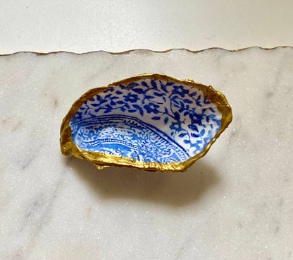 Blue Paisley Oyster Shell Jewelry Dish