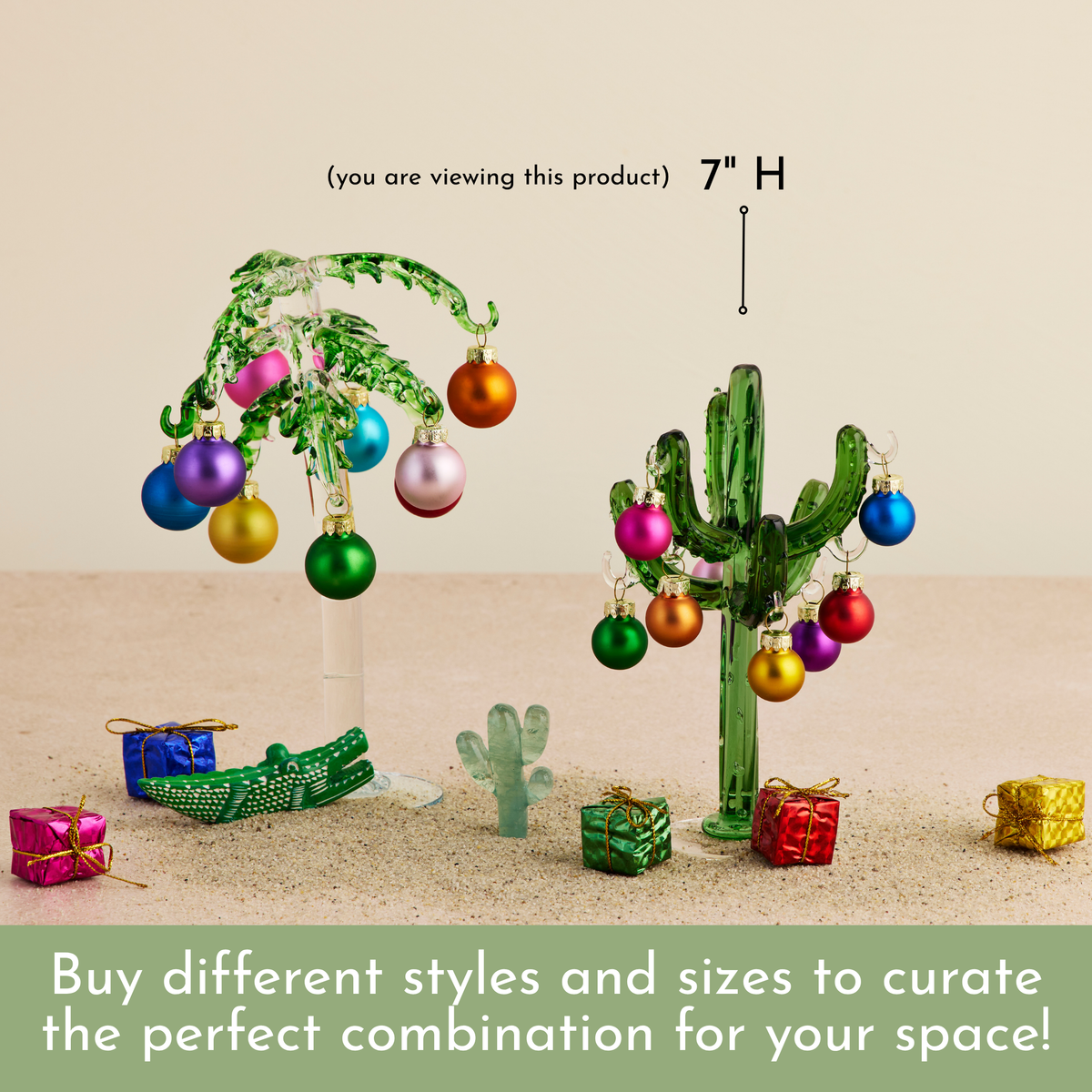 Mini Glass Cactus Tree w/Ornaments