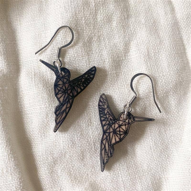 Tagua Hummingbird Drop Earrings