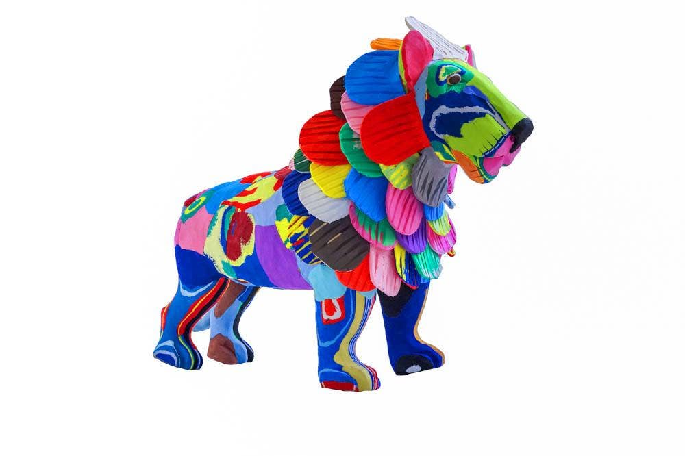 Recycled Lion Flip Flop Sculpture- colours vary