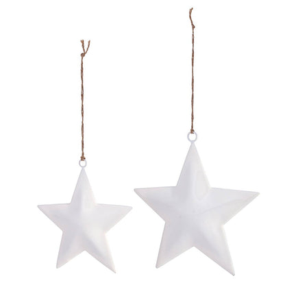 White Enamel Star Ornaments - Set of 2