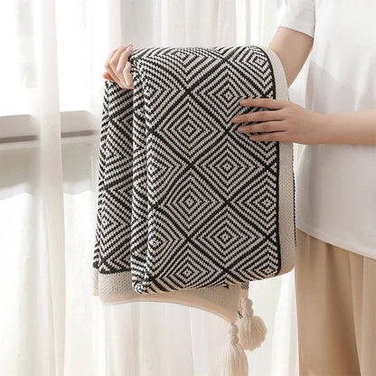 Geometric Diamond Check 50"x60" Throw Blanket with Tassel