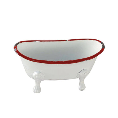 Red Distressed Rim White Enamel Bathtub Soap Dish