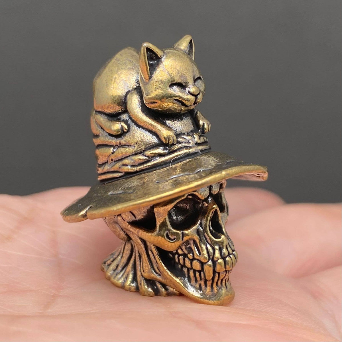 The Cat On The Skull Brass Crafts Desktop Ornaments