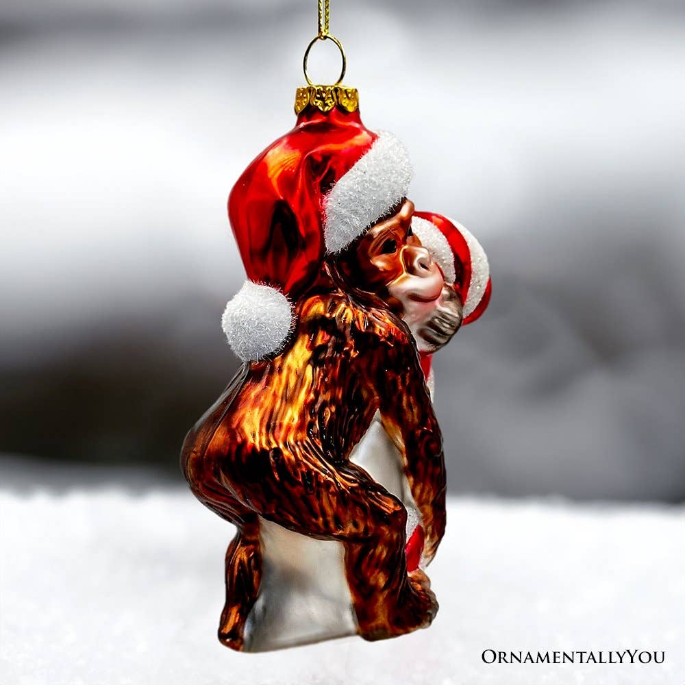 Monkey w/Candy Cane Glass Ornament
