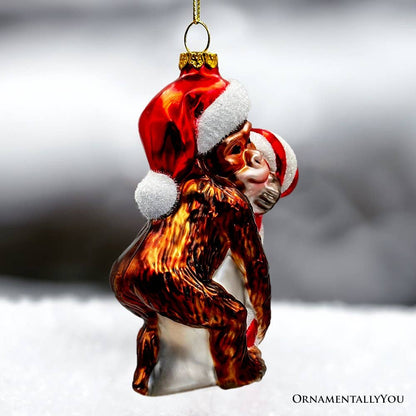 Monkey w/Candy Cane Glass Ornament