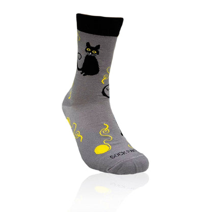 Black Cat Playing with Yarn Socks (Adult Medium)