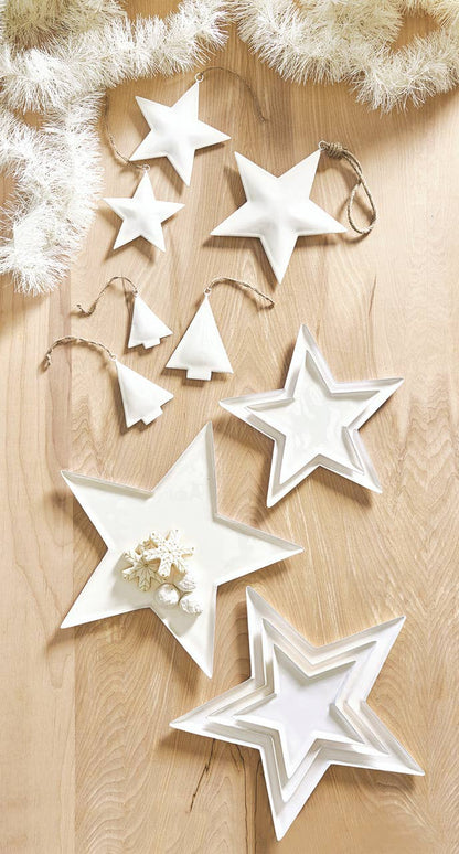 White Enamel Star Ornaments - Set of 2