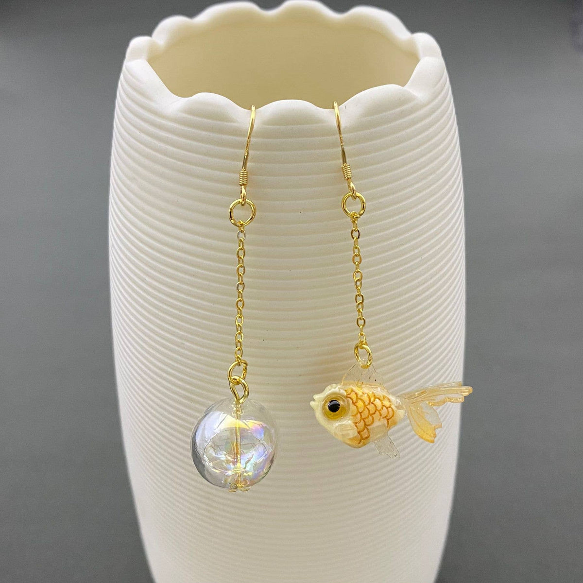 Asymmetric Yellow Goldfish Dagnle Earrings