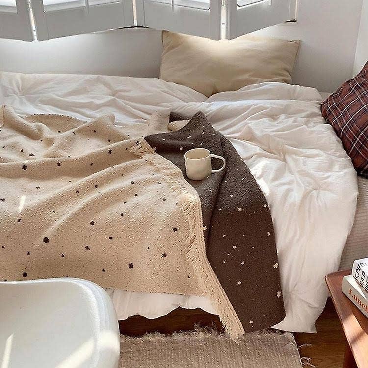 Cozy Knit Faux Flannel Throw Blanket with Tassel