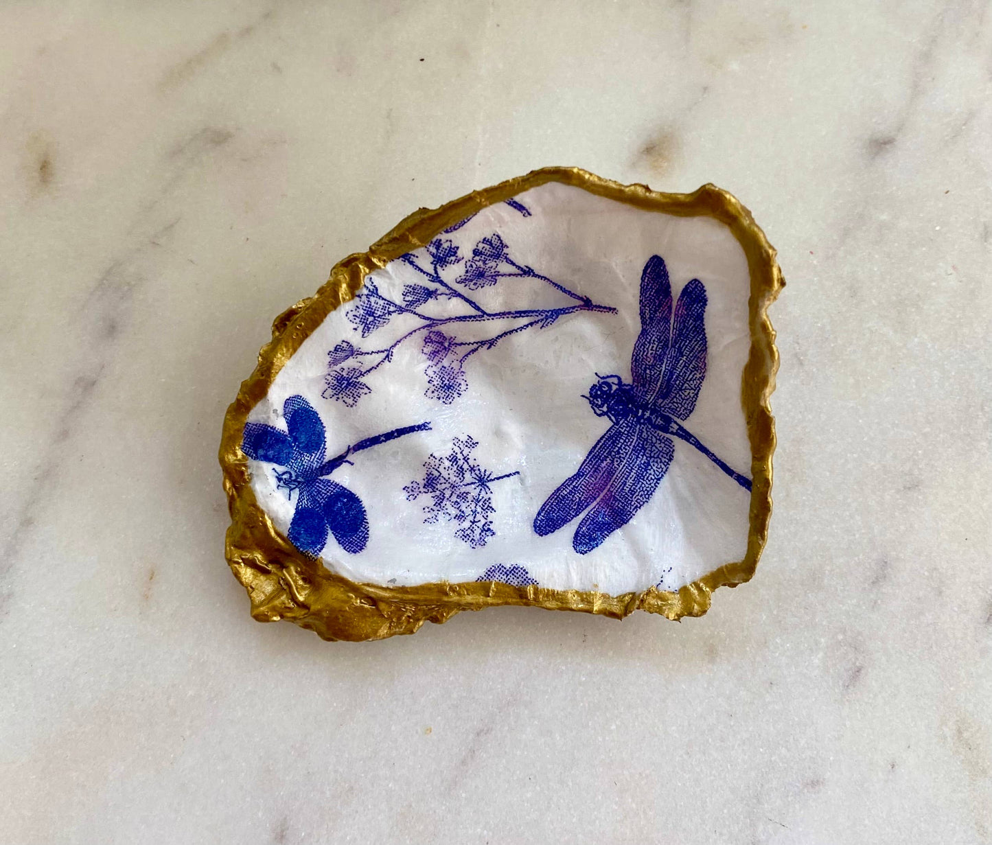 Dragonfly Print Oyster Shell Jewelry Dish