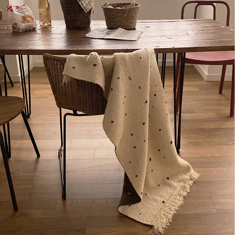 Cozy Knit Faux Flannel Throw Blanket with Tassel