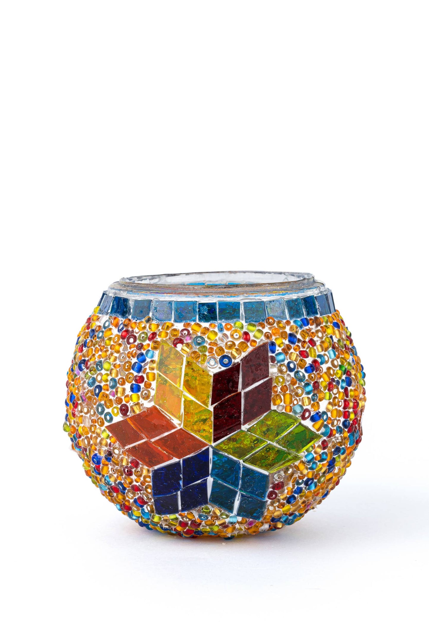 Mosaic Glass Candle Holders | Christmas Holiday Decor- multi-colored
