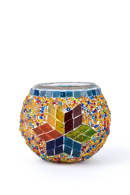 Mosaic Glass Candle Holders | Christmas Holiday Decor- multi-colored