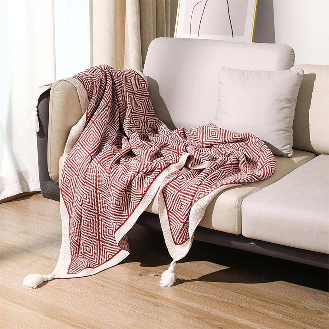 Geometric Diamond Check 50"x60" Throw Blanket with Tassel