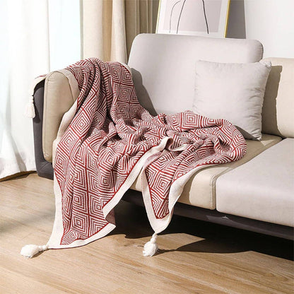 Geometric Diamond Check 50"x60" Throw Blanket with Tassel