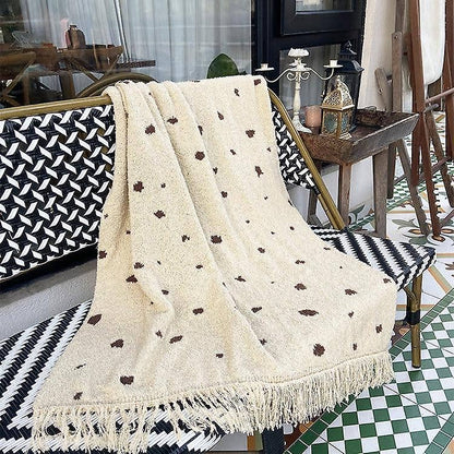 Cozy Knit Faux Flannel Throw Blanket with Tassel