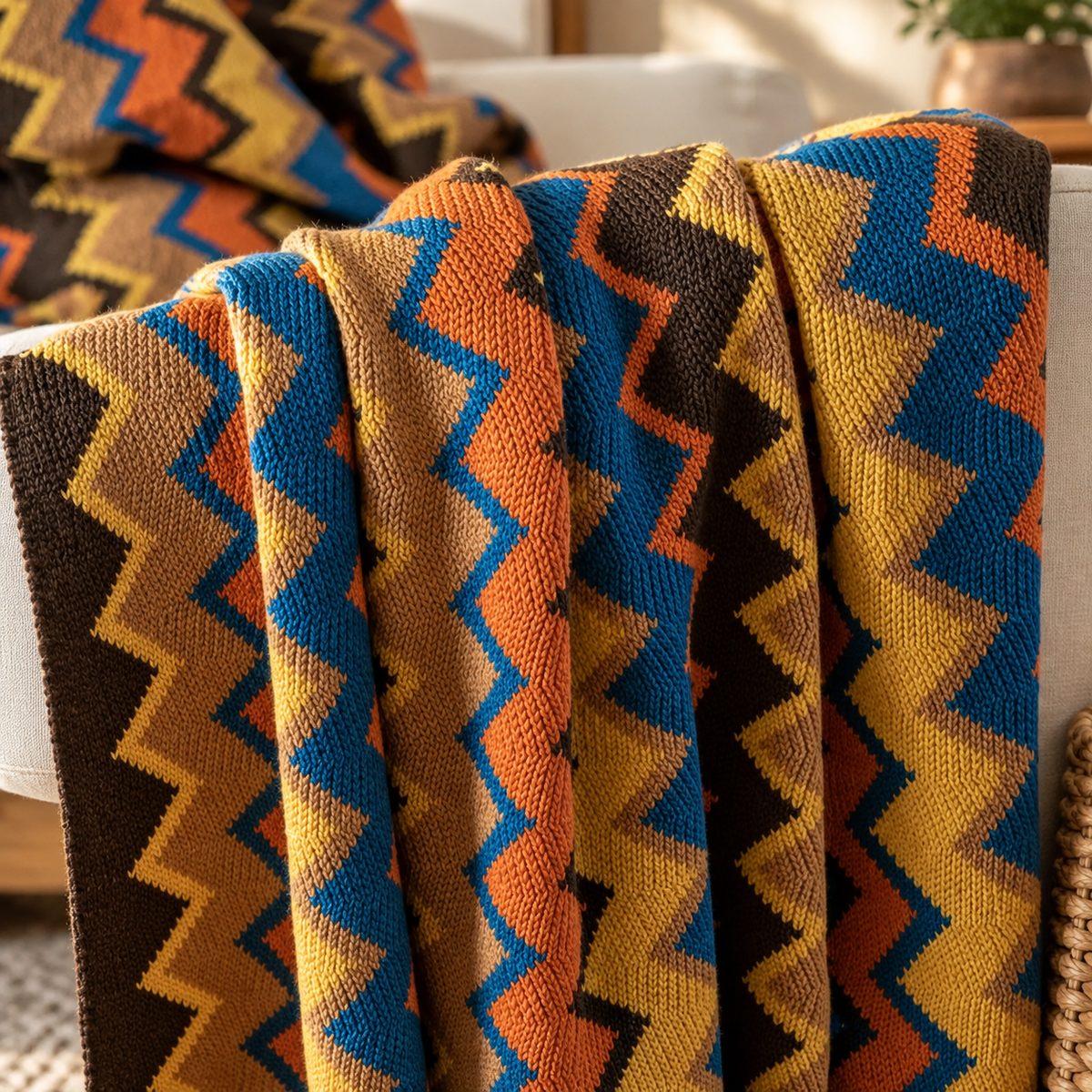Zigzag Soft Boho Throw Blanket with Tassels