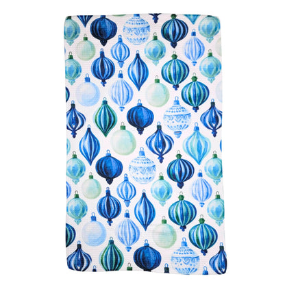 Blue Christmas Ornaments - Holiday Decor Waffle Tea Towels