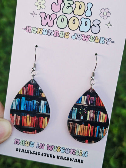Gothic Blue Bookish Teardrop Earrings