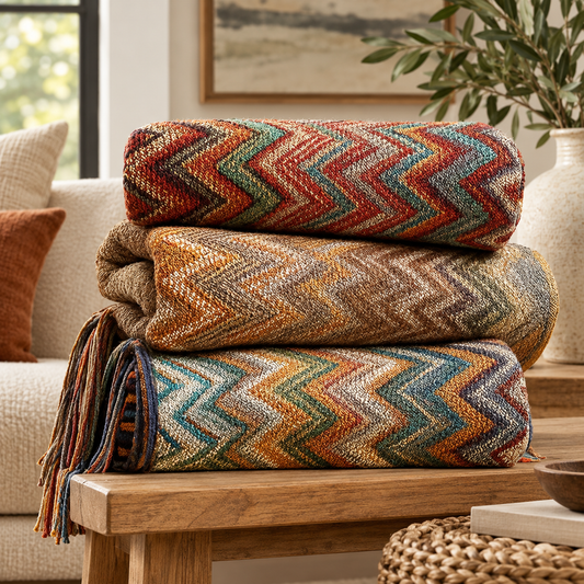 Zigzag Soft Boho Throw Blanket with Tassels