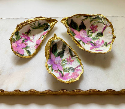 Purple Floral Oyster Shell Jewelry Dish