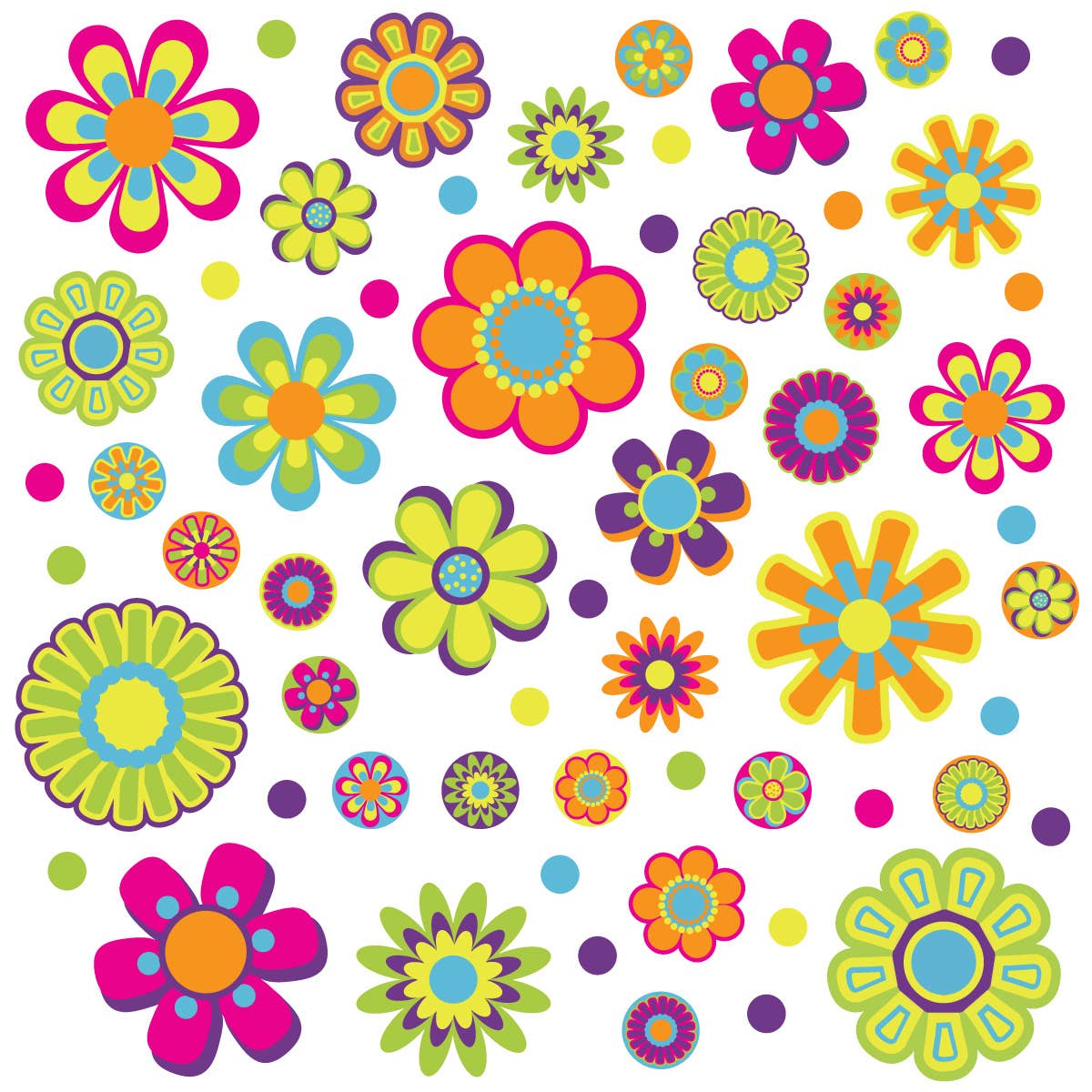 Mod Flowers 60s Color Palette Stickers Small Set of 60