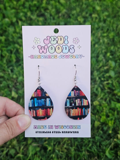 Gothic Blue Bookish Teardrop Earrings