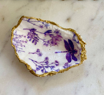 Dragonfly Print Oyster Shell Jewelry Dish