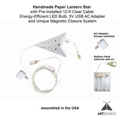 Twinkle Star ~ 7 Pointer, 9", White Paper Star Lantern Light