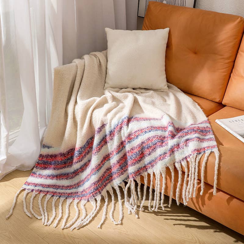 Soft & Cozy Boucle Knit Blanket with tassels