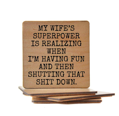 Coaster - My Wife's Superpower Wood Coasters Funny