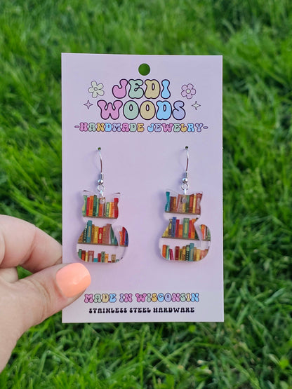 Book Shelf Cat Shaped Acrylic Earrings