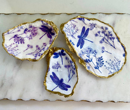 Dragonfly Print Oyster Shell Jewelry Dish