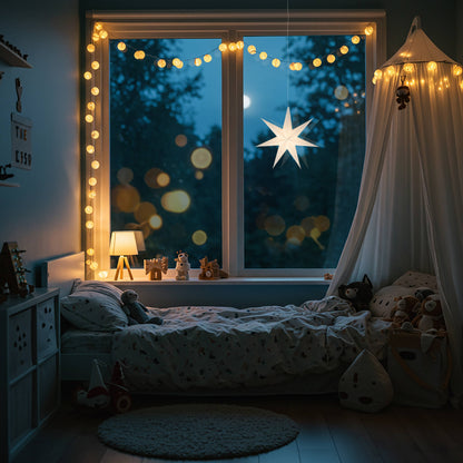 Twinkle Star ~ 7 Pointer, 9", White Paper Star Lantern Light