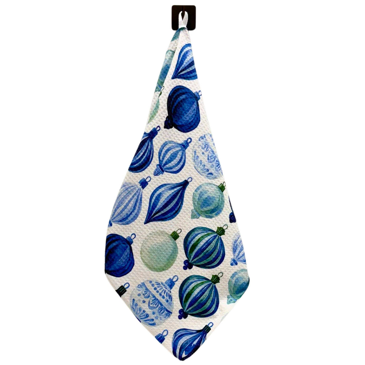 Blue Christmas Ornaments - Holiday Decor Waffle Tea Towels