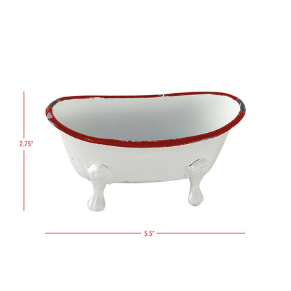 Red Distressed Rim White Enamel Bathtub Soap Dish