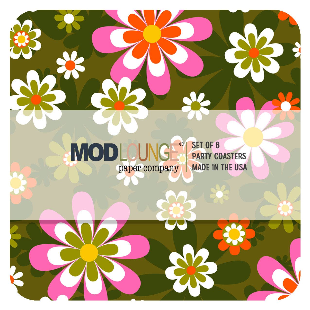 Groovy Retro Flower Paper Coaster Set- 6