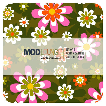 Groovy Retro Flower Paper Coaster Set- 6