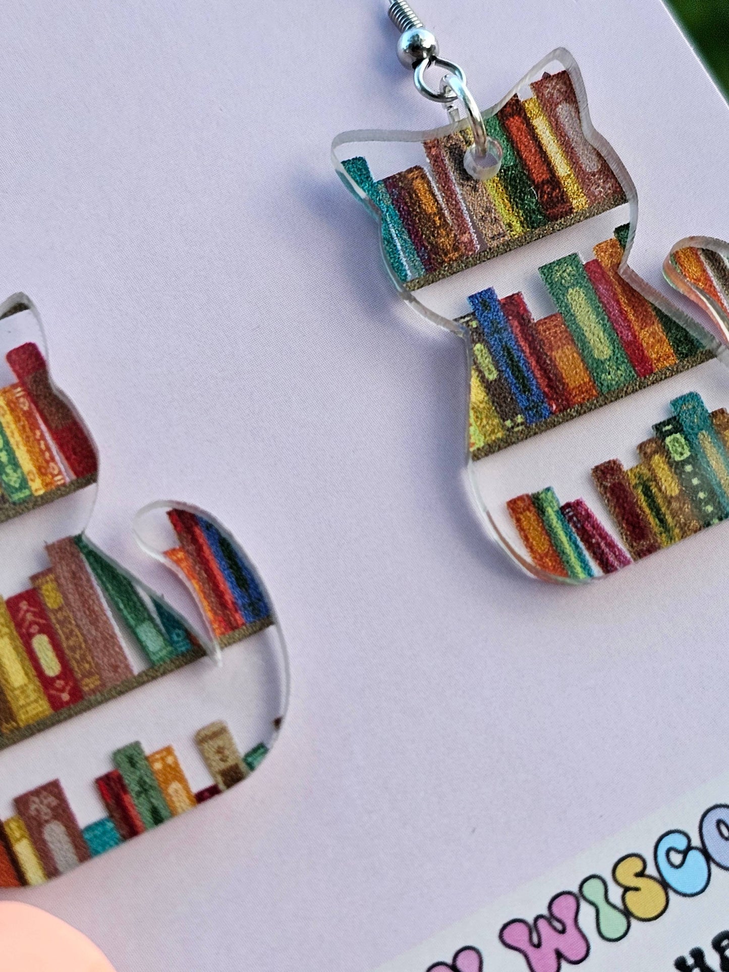 Book Shelf Cat Shaped Acrylic Earrings