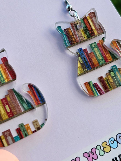 Book Shelf Cat Shaped Acrylic Earrings