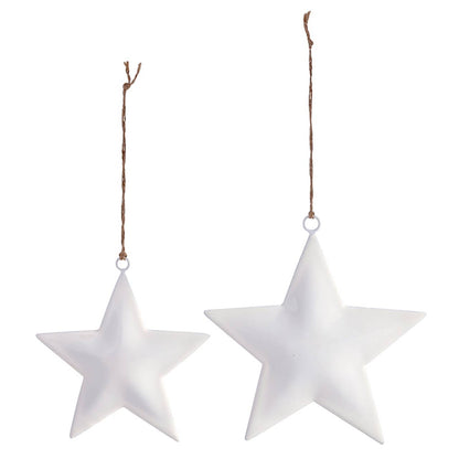 White Enamel Star Ornaments - Set of 2