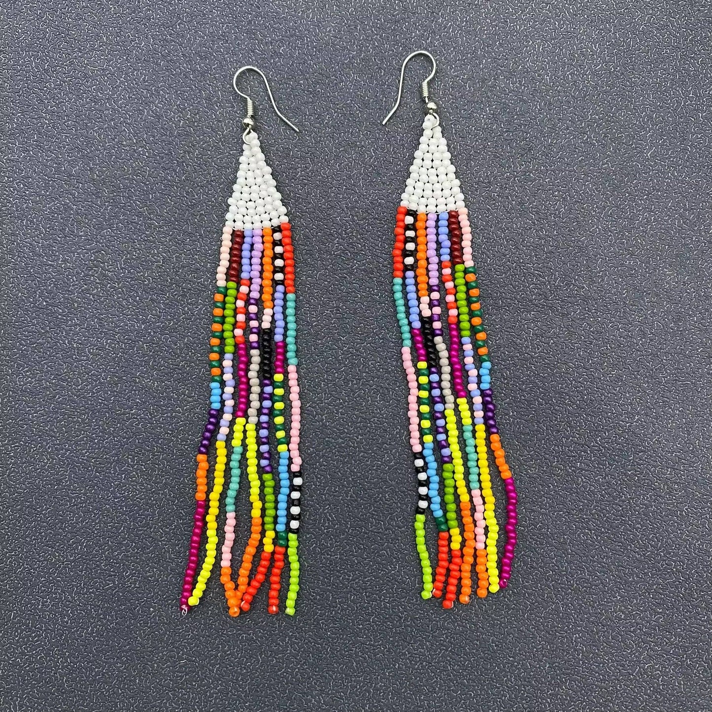 Boho Colored hand-woven Seed Beads Fringe Earrings - SB