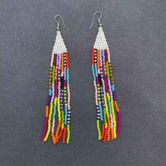 Boho Colored hand-woven Seed Beads Fringe Earrings - SB