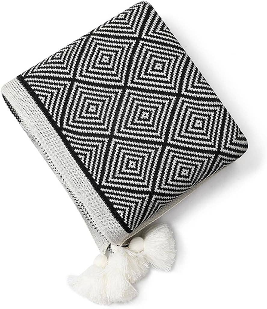 Geometric Diamond Check 50"x60" Throw Blanket with Tassel