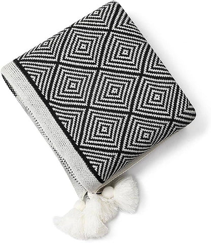 Geometric Diamond Check 50"x60" Throw Blanket with Tassel
