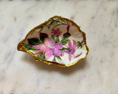 Purple Floral Oyster Shell Jewelry Dish